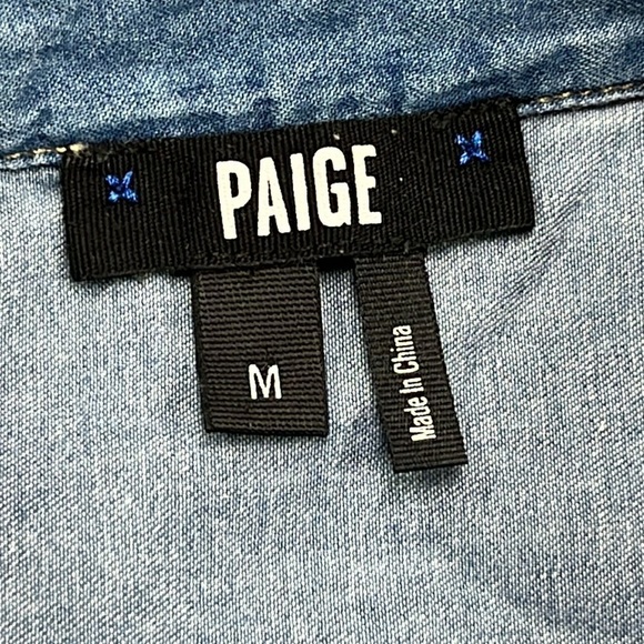 PAIGE Mila Cap SLV Drawstring Waist Cotton Denim Chambray Mini Shirtdress SZ M - Picture 5 of 16